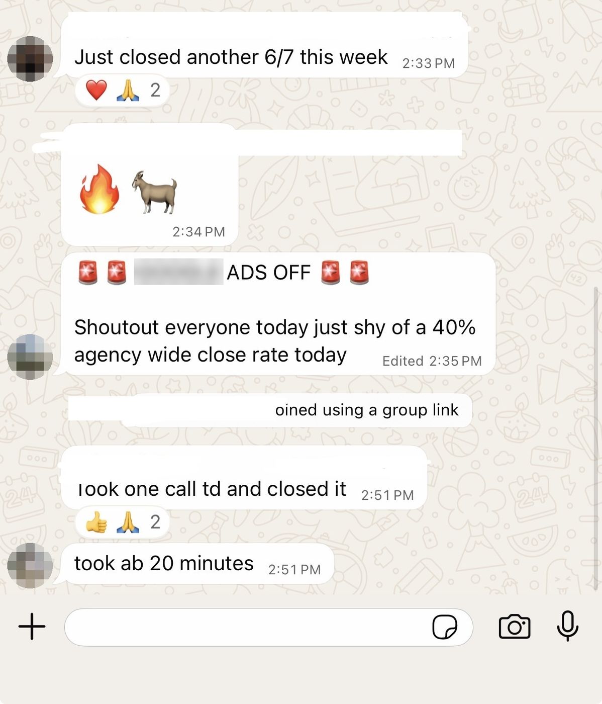 Screenshot shared by a Kairos agent